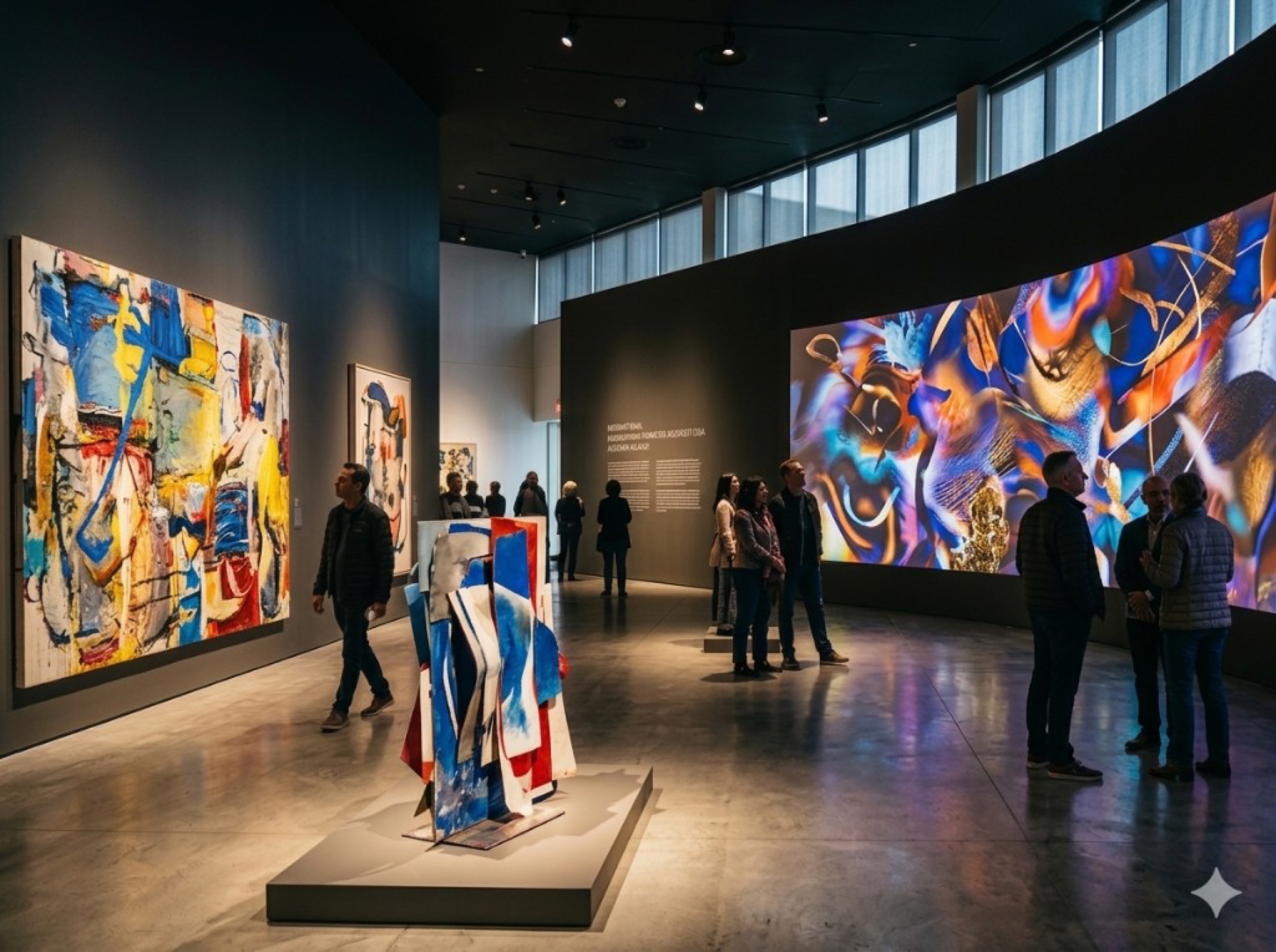 Fine art exhibition space in Sofia with projector and digital display installation